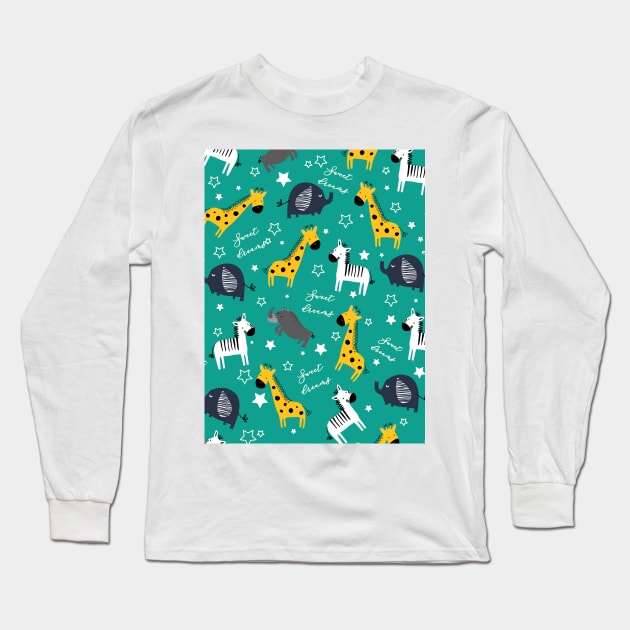 Sweet dreams little one zoo animals cute pattern sea green Long Sleeve T-Shirt by Arch4Design